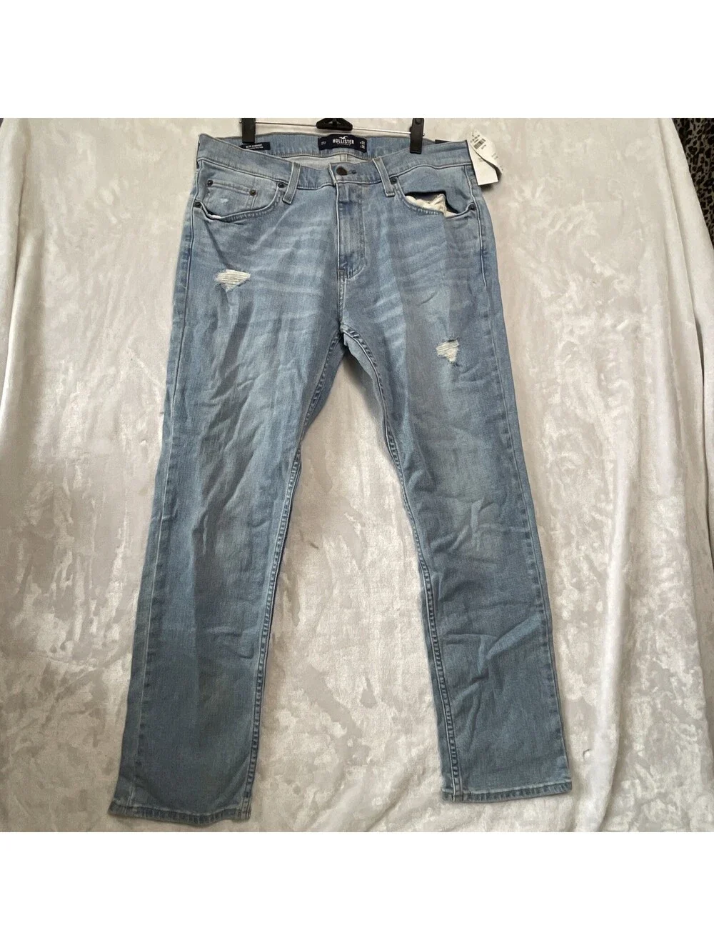 Hollister Slim Straight Epic Flex Men’s Distressed Jeans Light Denim 32X 30 Nwt